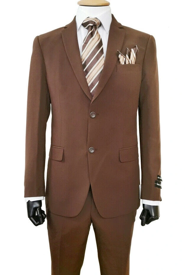 Herren Anzug Braun Klassisch Modern Flach Geschnitten Hose Zwei Teile Stilvolles Auftreten