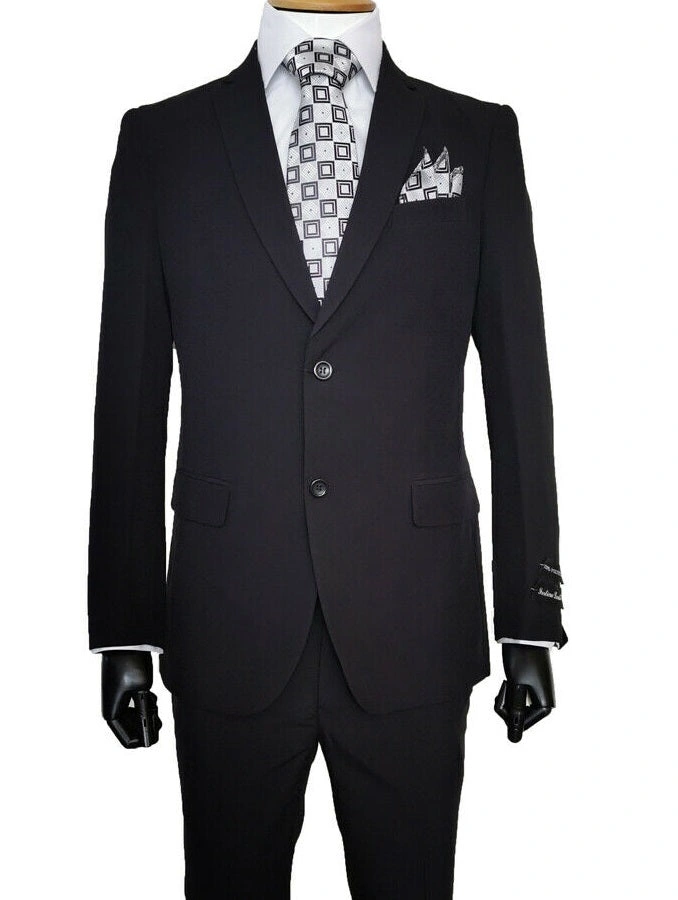 Stilvoller schwarzer Anzug für Herren mit Flat Front Hose 2PP: Eleganz für jeden Anlass, zeitlos schön!